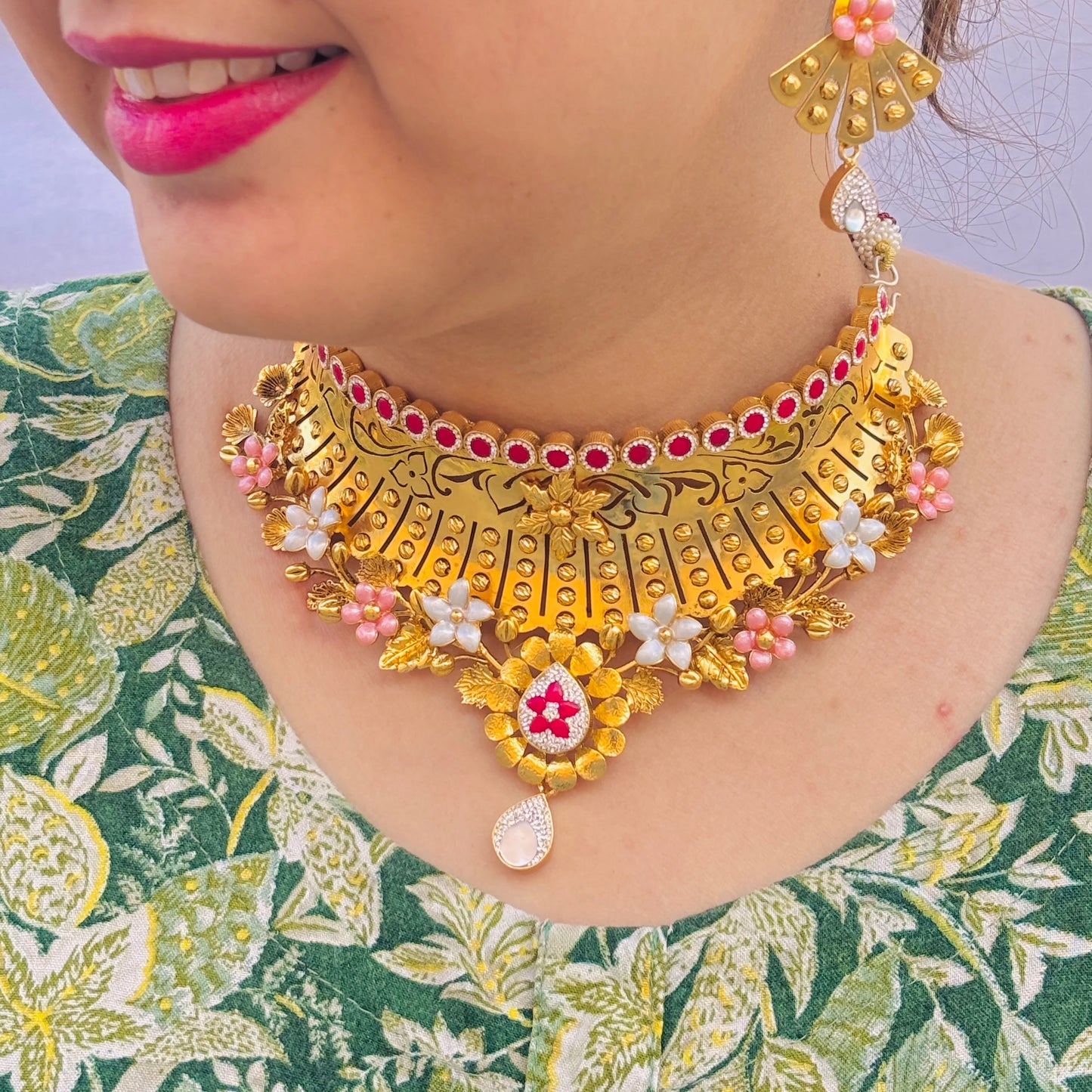 Elegant gold polish silver necklace and earrings, perfect for every occasion.