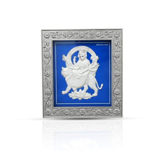 Exquisite 999 silver Ambe Maa idol photo frame, perfect for religious altars or home decor