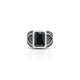 Elegant designer silver ring featuring a striking black stone for a bold look.