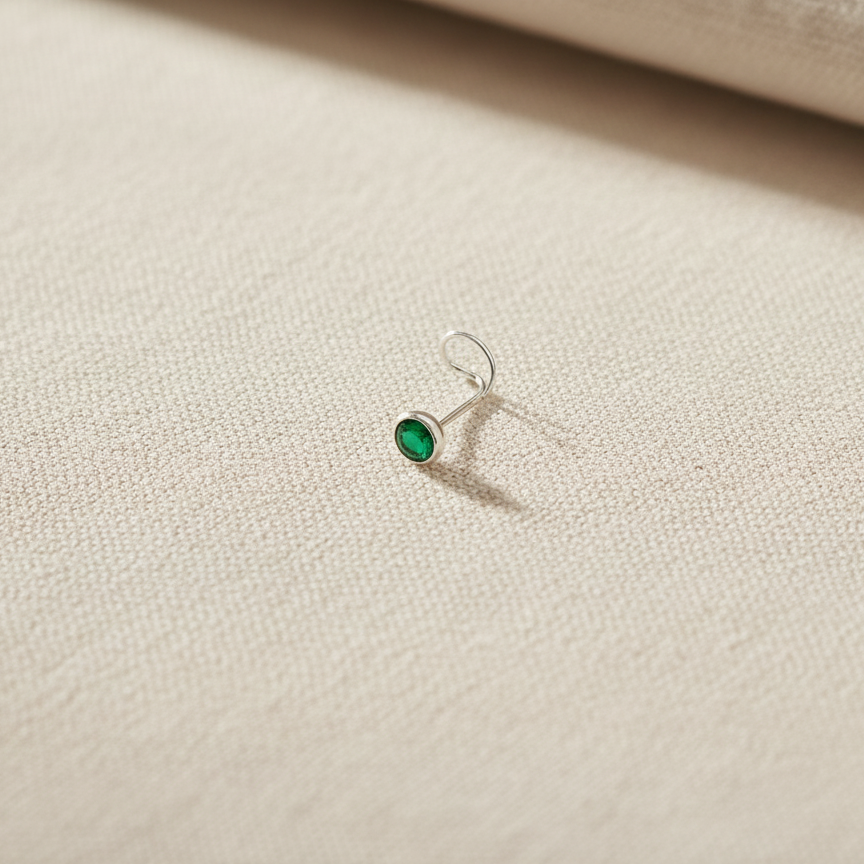 (13 Pcs ₹599 combo) Silver Nose Pin with Round Multicolour Stones