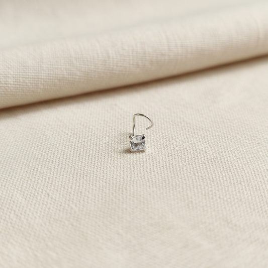 (13 Pcs ₹599 combo) Silver Nose Pin with Square Multicolour Stones