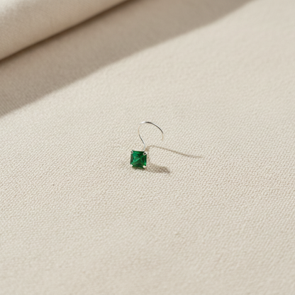 Silver Nose Pin with Square Multicolour Stones