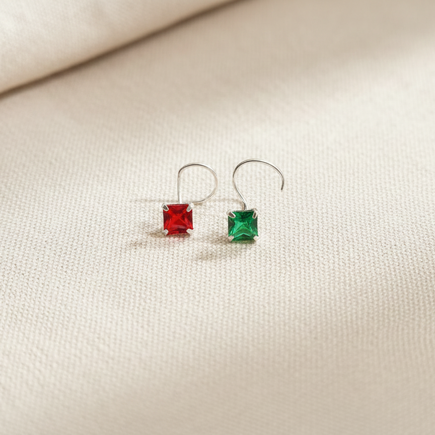 (13 Pcs ₹599 combo) Silver Nose Pin with Square Multicolour Stones