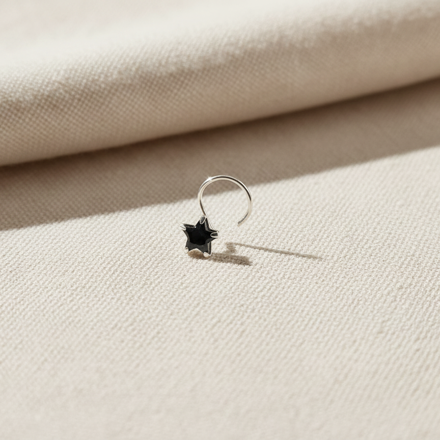 (13 Pcs ₹599 combo) Silver Nose Pin with Star Multicolor Stones