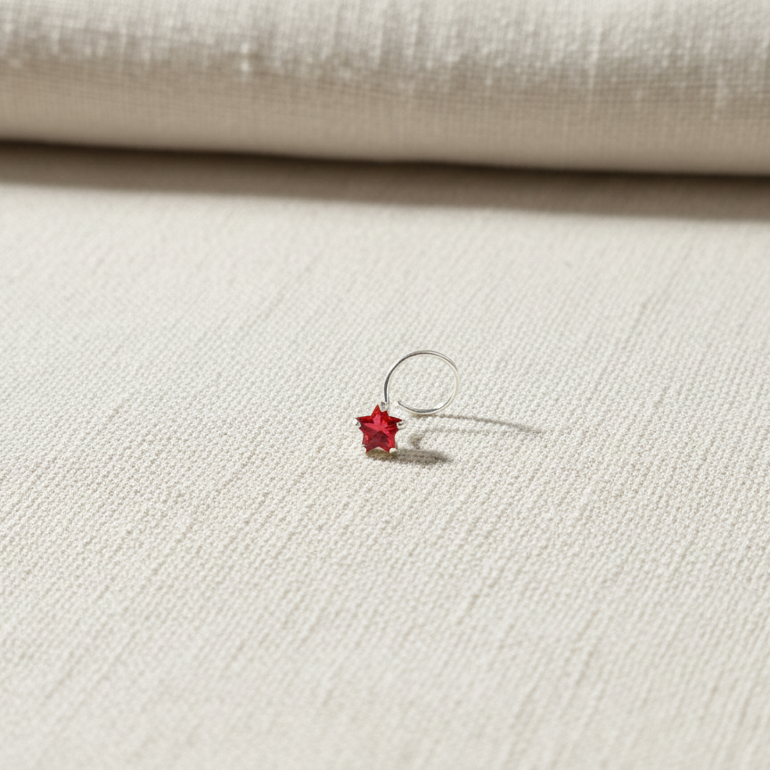 (13 Pcs ₹599 combo) Silver Nose Pin with Star Multicolor Stones