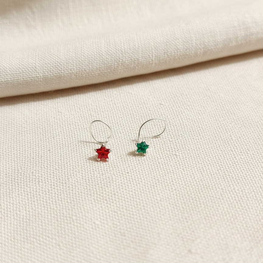 (13 Pcs ₹599 combo) Silver Nose Pin with Star Multicolor Stones