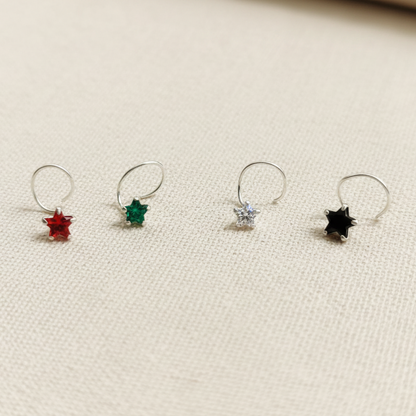 (13 Pcs ₹599 combo) Silver Nose Pin with Star Multicolor Stones