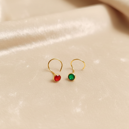 (Buy 1 get 1) Gold Polish Nose Pin with Round Multicolour Stone