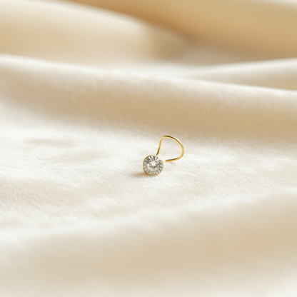 (Buy 1 get 1) Gold Polish Nose Pin with Round Multicolour Stone