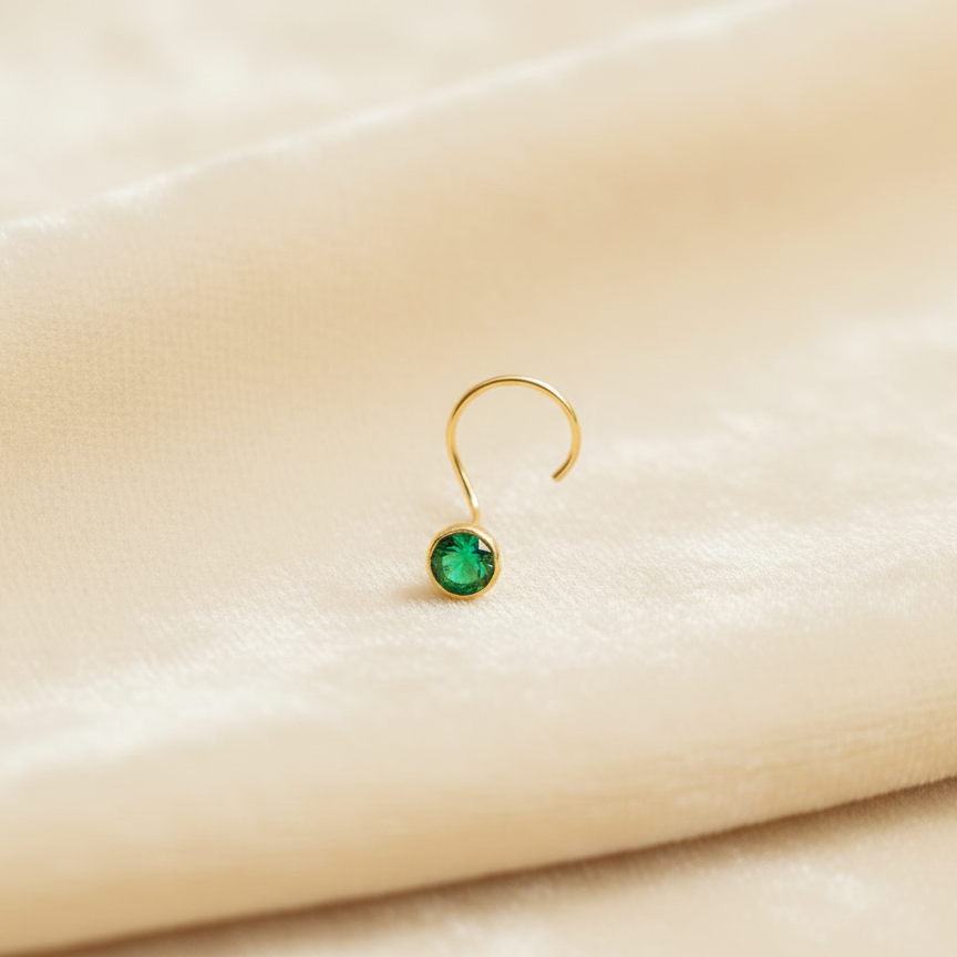 (13 Pcs ₹999 combo) Gold Polish Nose Pin with Round Multicolour Stone