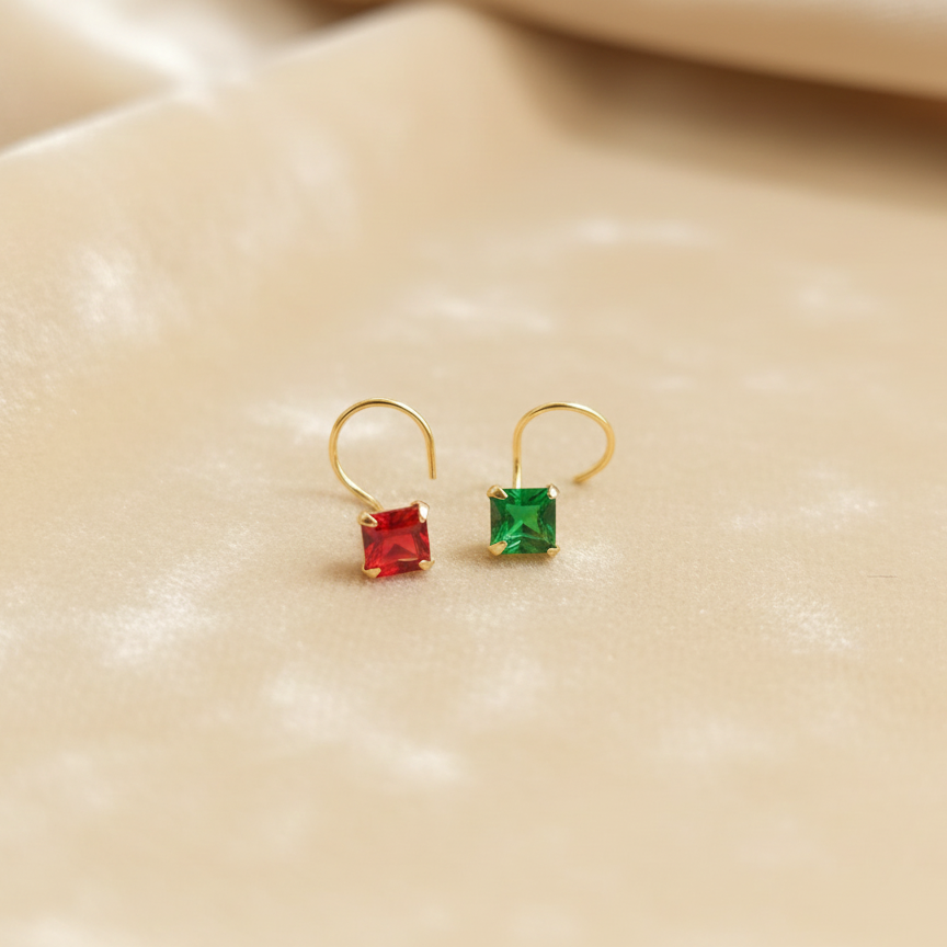 (13 Pcs ₹999 combo) Gold Polish Nose Pin with Square Multicolour Stones