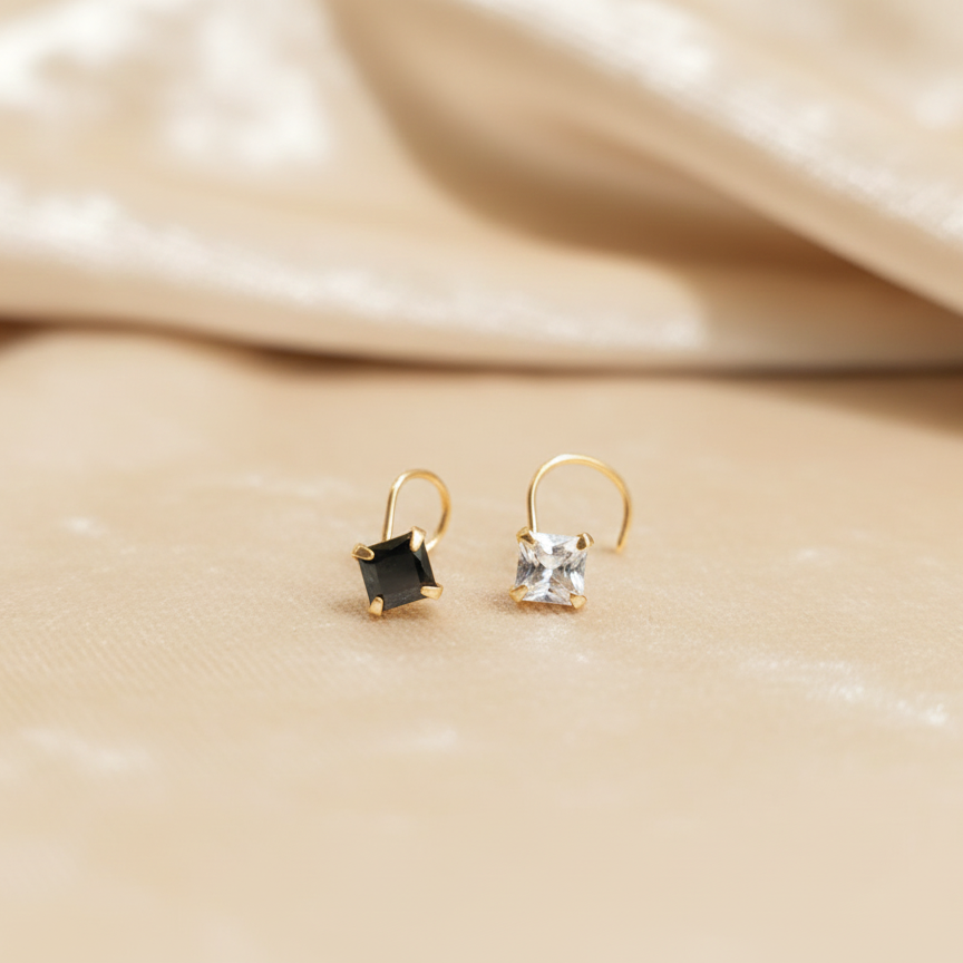 (13 Pcs ₹999 combo) Gold Polish Nose Pin with Square Multicolour Stones