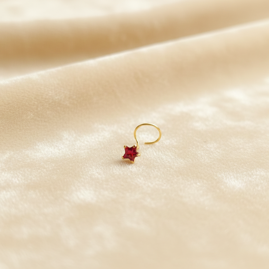 (13 Pcs ₹999 combo) Gold Polish Nose Pin with Star Multicolour Stones