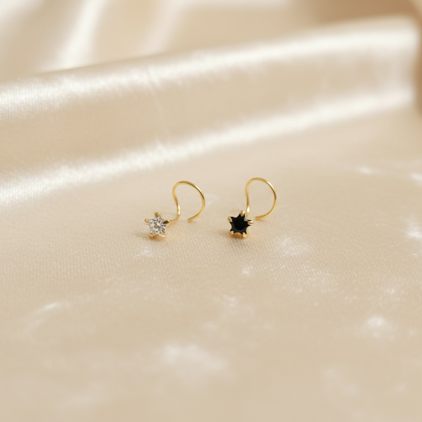 (13 Pcs ₹999 combo) Gold Polish Nose Pin with Star Multicolour Stones