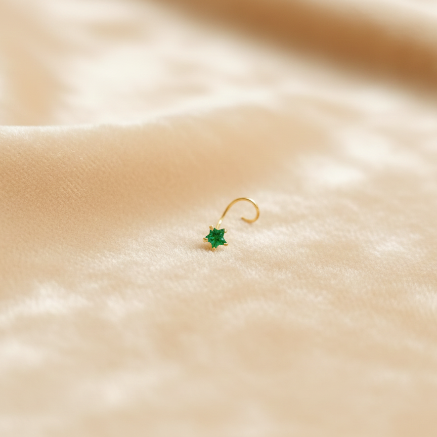 (13 Pcs ₹999 combo) Gold Polish Nose Pin with Star Multicolour Stones