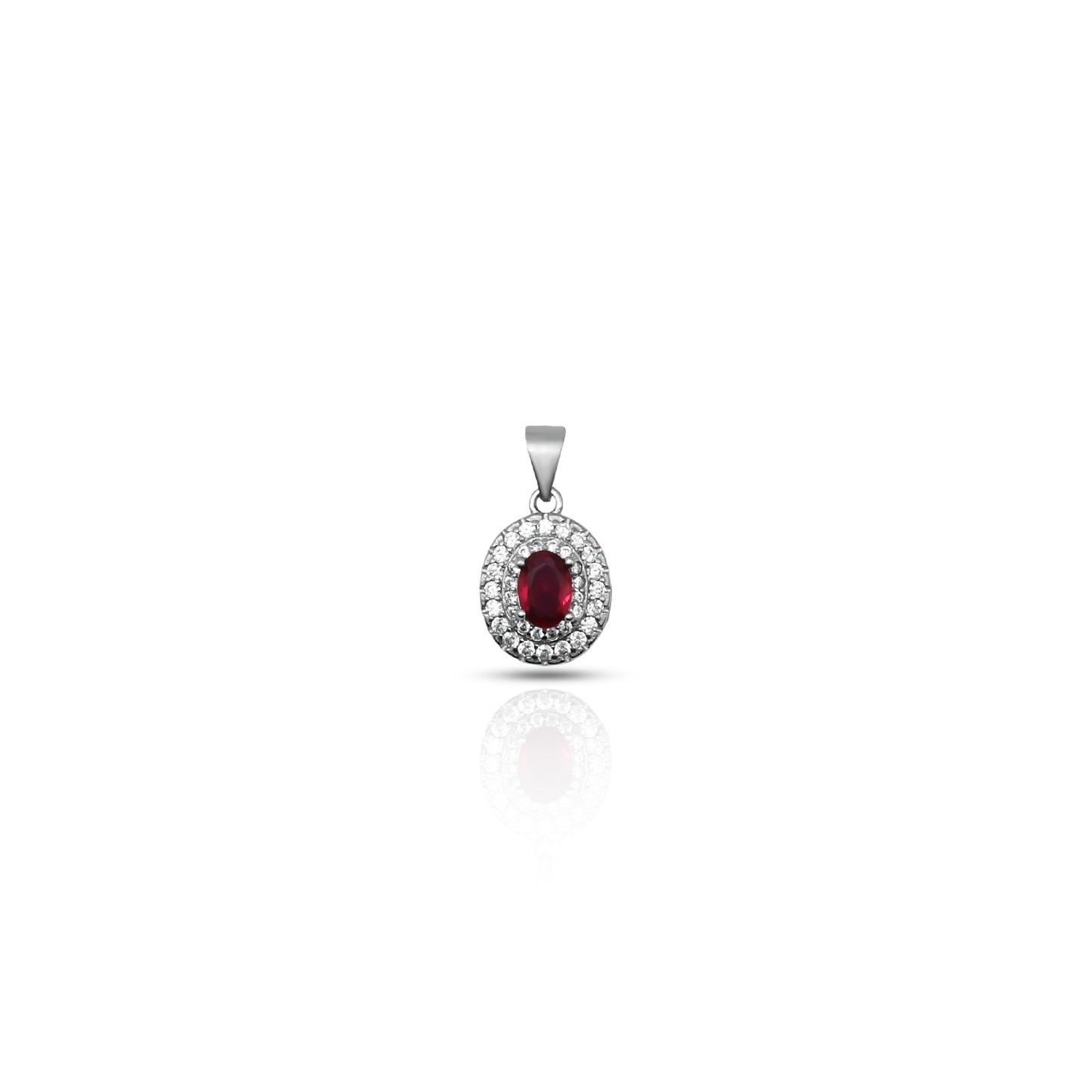 925 silver pendant featuring an oval design with a maroon gemstone at the center for girls