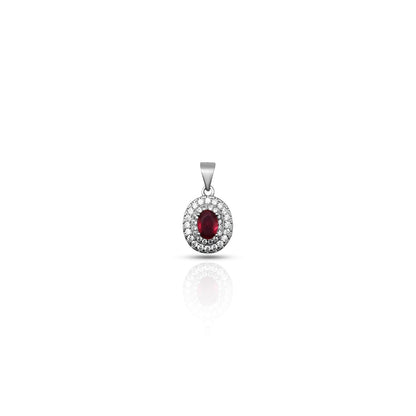 925 silver pendant featuring an oval design with a maroon gemstone at the center for girls