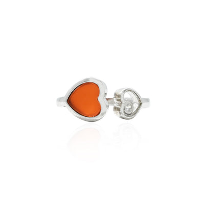 Silver ring featuring two orange hearts in a dual design