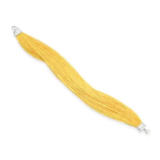 Elegant silver moli featuring a vibrant yellow thread design for a bright, cheerful look