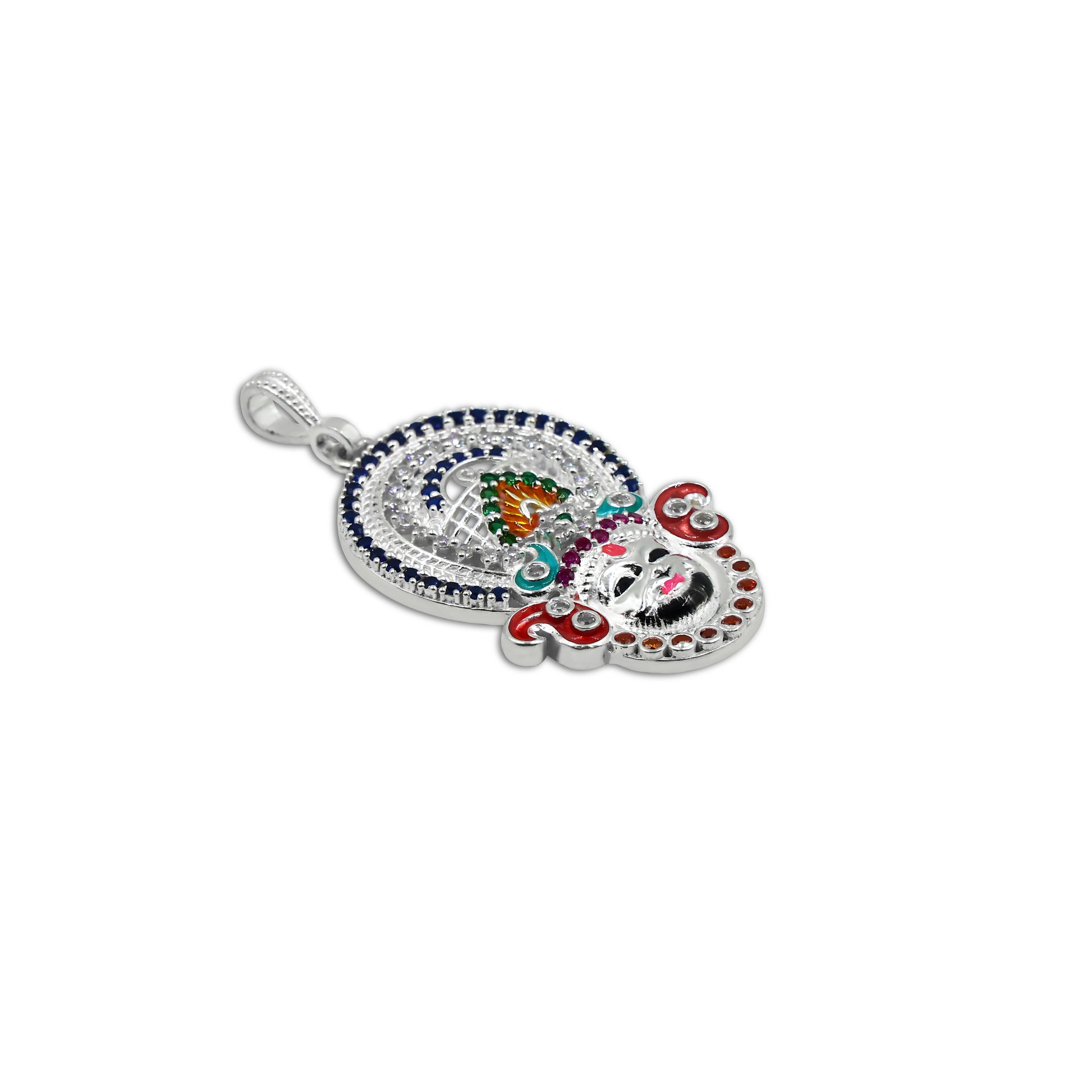 Elegant sterling silver pendant showcasing a detailed Khatu Shyamji design for spiritual protection