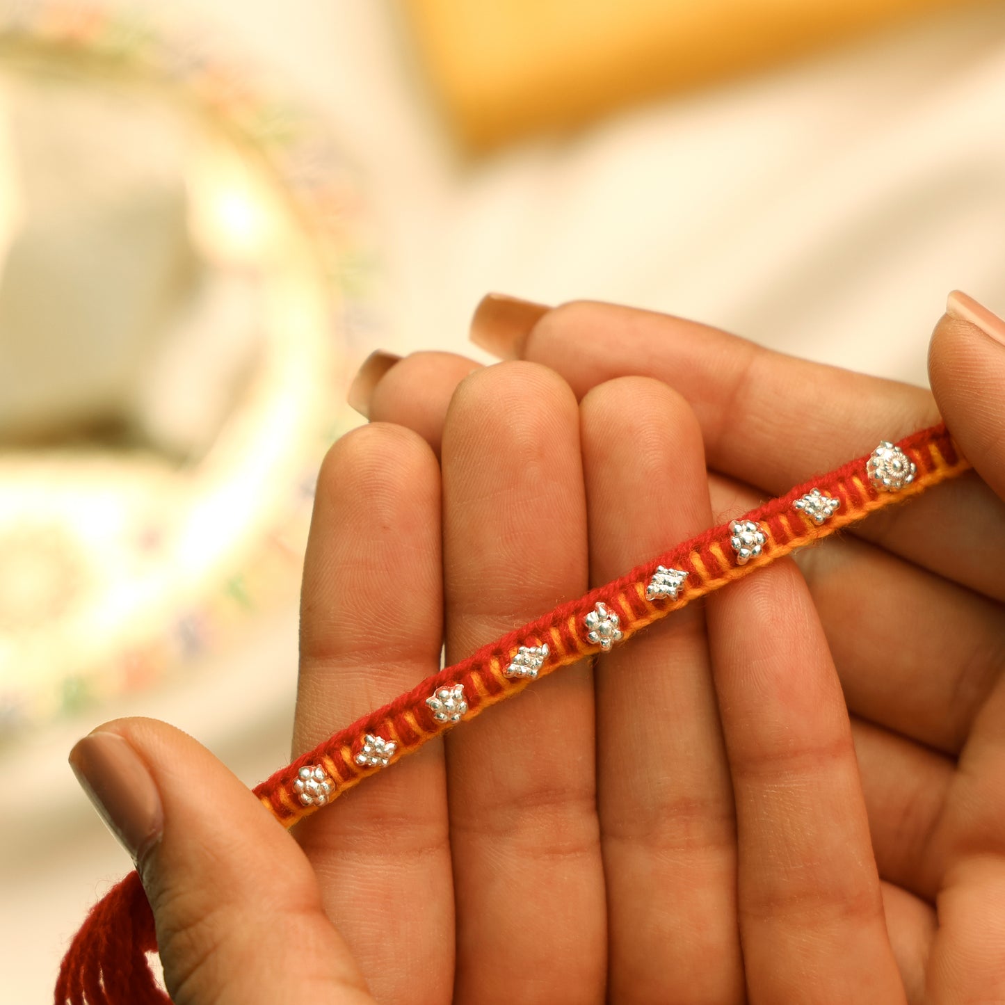 Handcrafted Silver Buds Rakhi Assorted Design