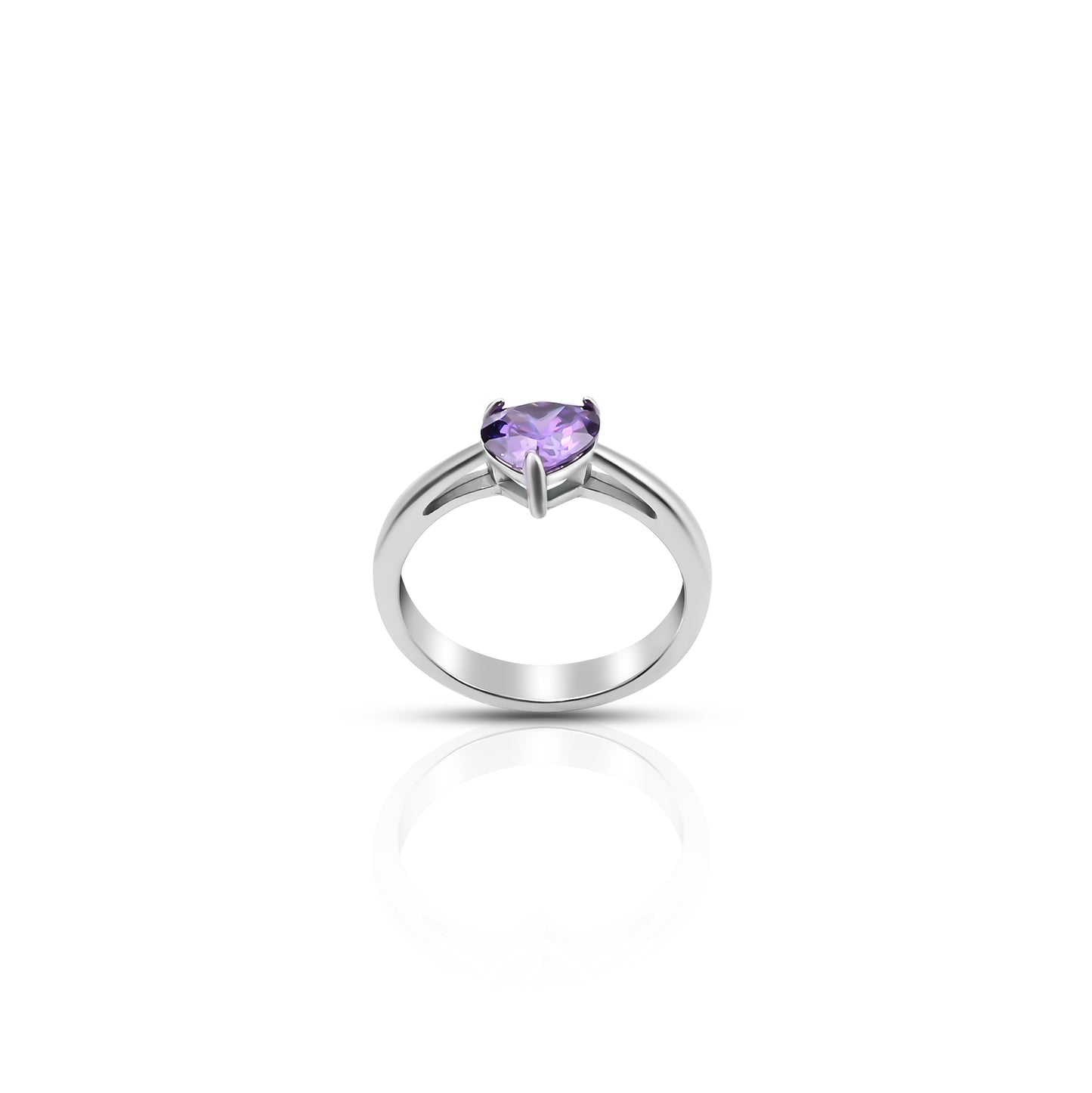 Elegant heart-shaped purple stone set in silver.