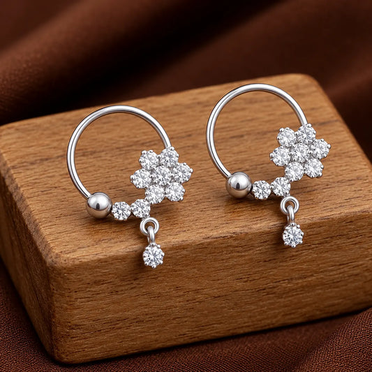 Sterling Silver Flower Hoop Dangle Earring