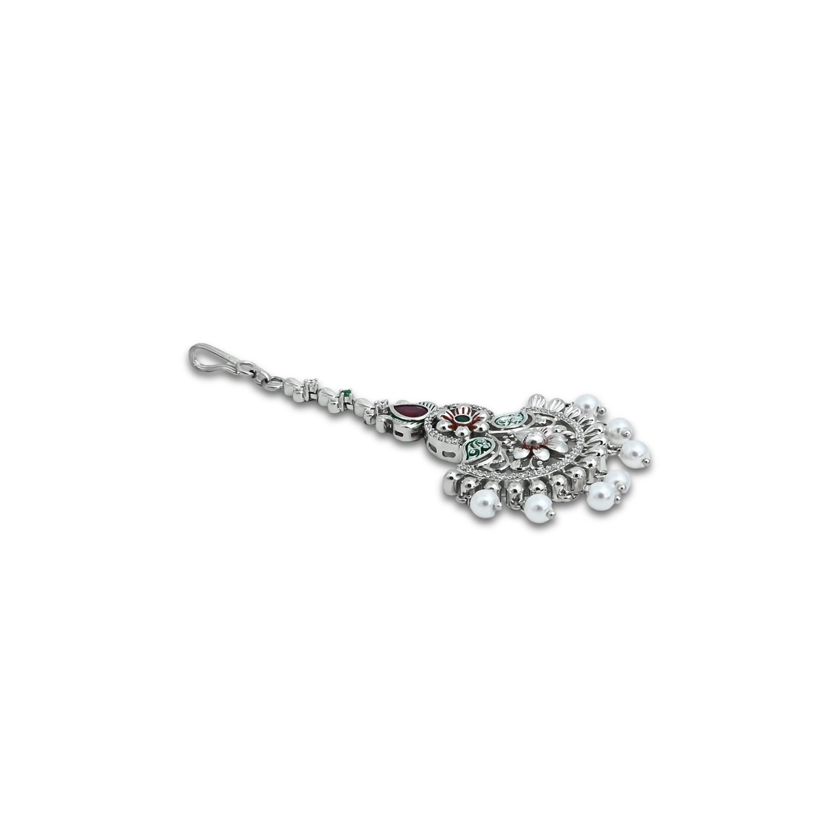 Charming silver maang tikka with a beautiful sunflower motif, perfect for girls.