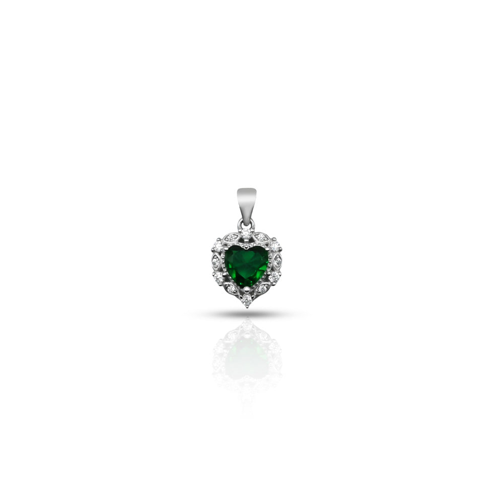 925 silver pendant featuring a heart-shaped design with a green gemstone at the center for girls