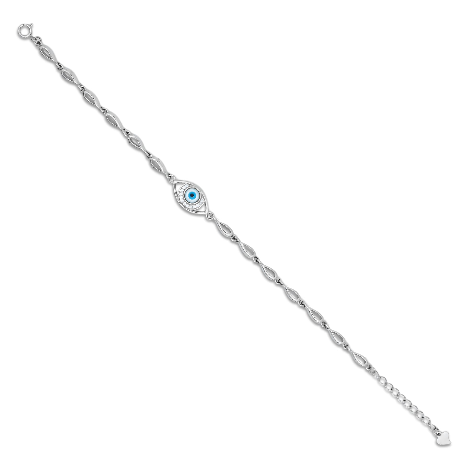 Elegant silver jewelry featuring a minimalist evil eye charm for protection, ideal for daily wear