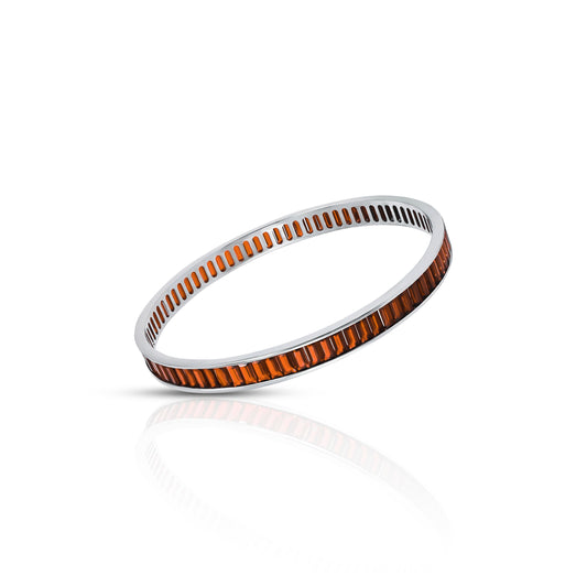 Stylish silver bangles adorned with multiple orange stones