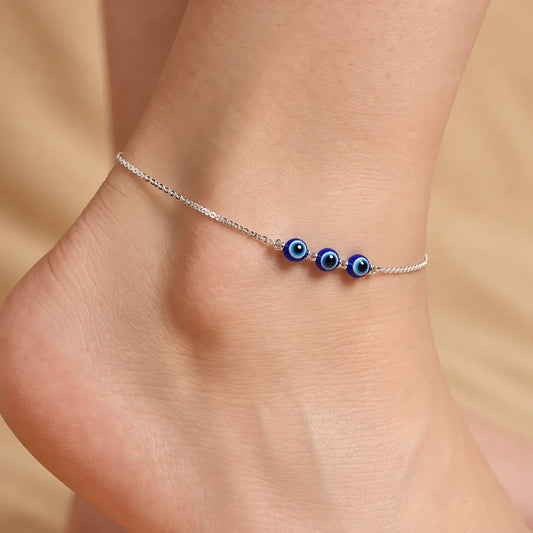 Slim Silver Evil Eye Anklet