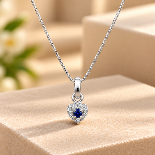 Premium Crafted Silver Heart Pendant Blue Stone Detail