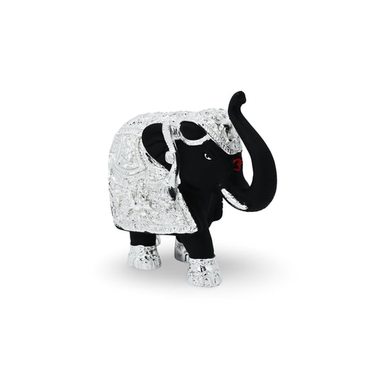 Exquisite silver-plated black elephant figurine, symbolizing strength, wisdom, and elegance for your home decor.