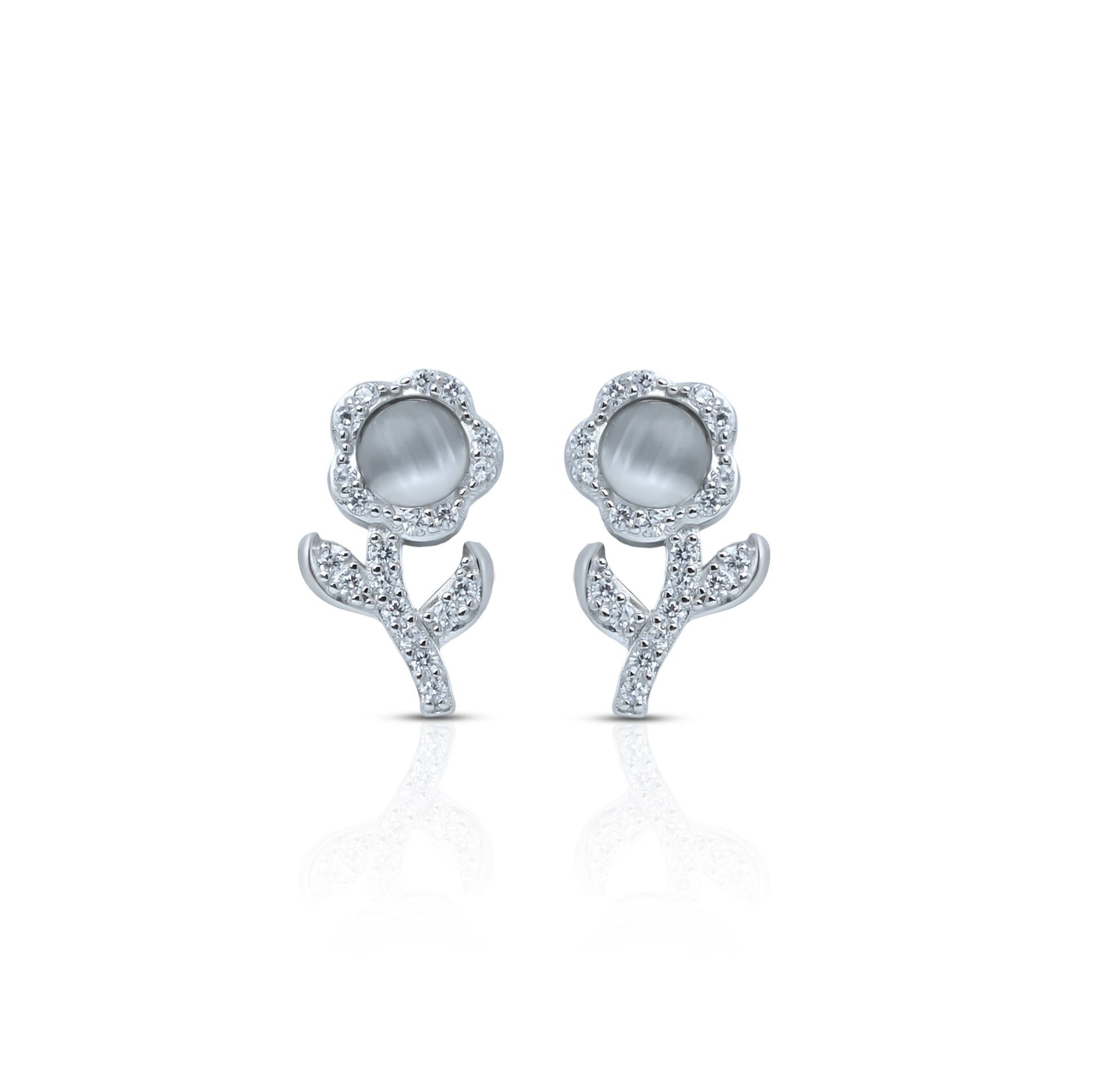 Silver stud earrings featuring a charming flower design