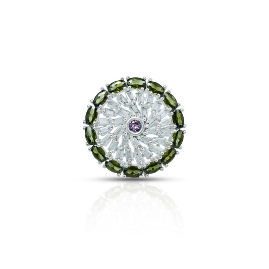Sterling silver ring with a green stone, designed for girls