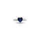 Heart-shaped blue sapphire set in silver ring.