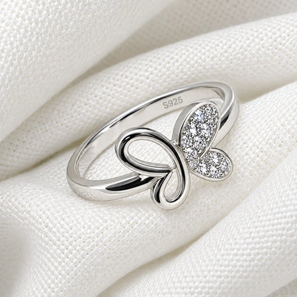 Sparkling Butterfly Silver Ring