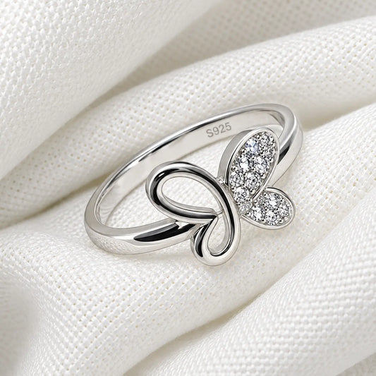 Sparkling Butterfly Silver Ring