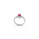 Silver ring with a bold red stone, designed for young girls