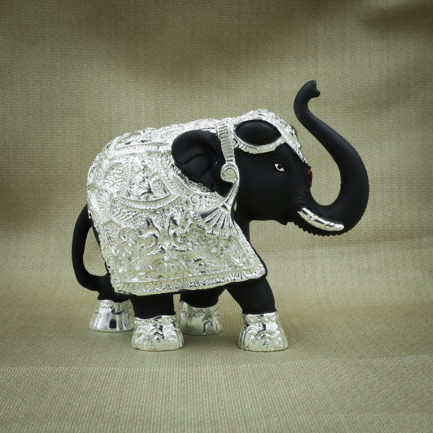 Premium silver-plated black elephant figurine, ideal for bringing good fortune and positive energy to your home.