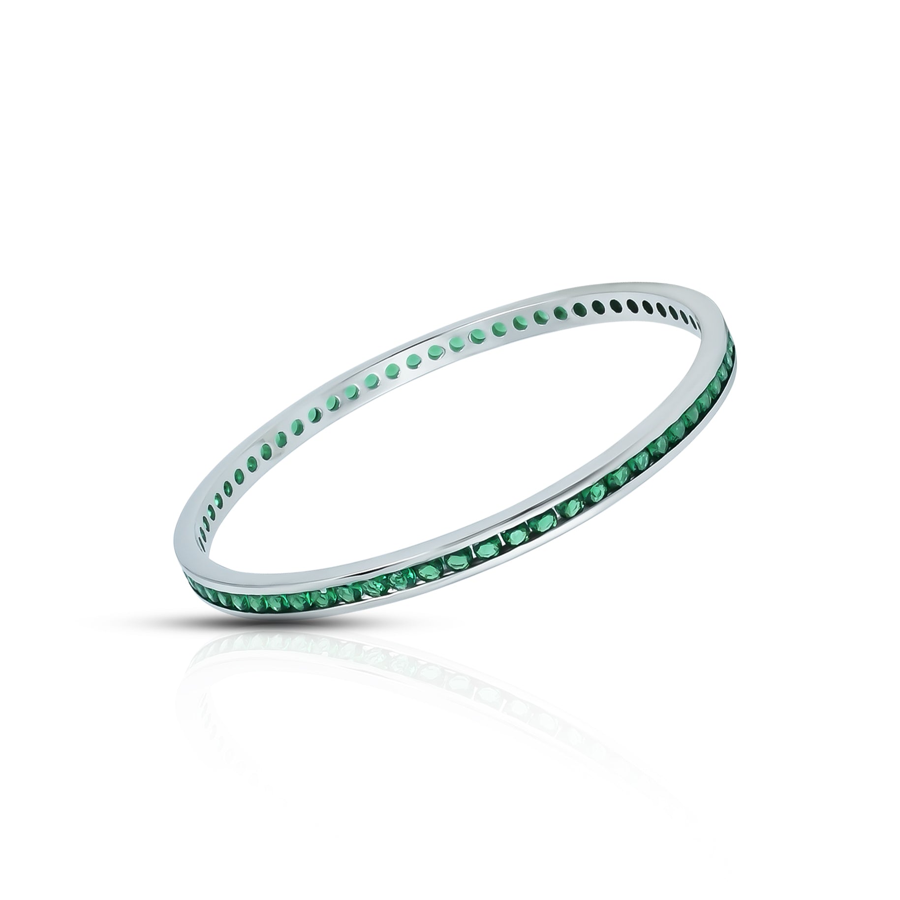 Elegant silver bangles with green stones for girls