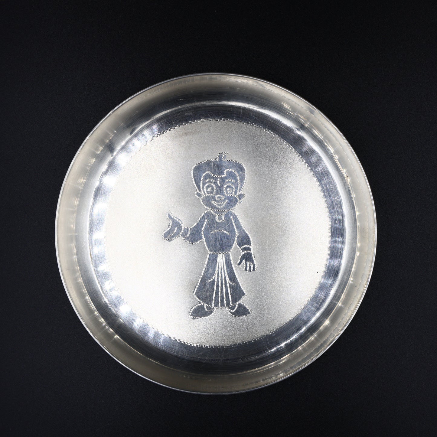 Handcrafted silver plate with Chota Bheem character, perfect for kids' meals