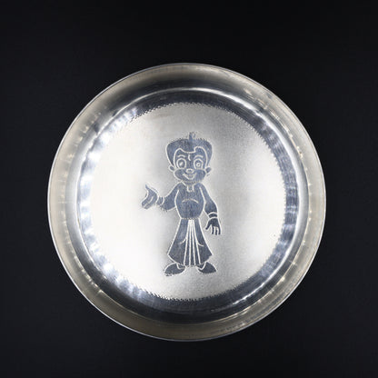 Handcrafted silver plate with Chota Bheem character, perfect for kids' meals