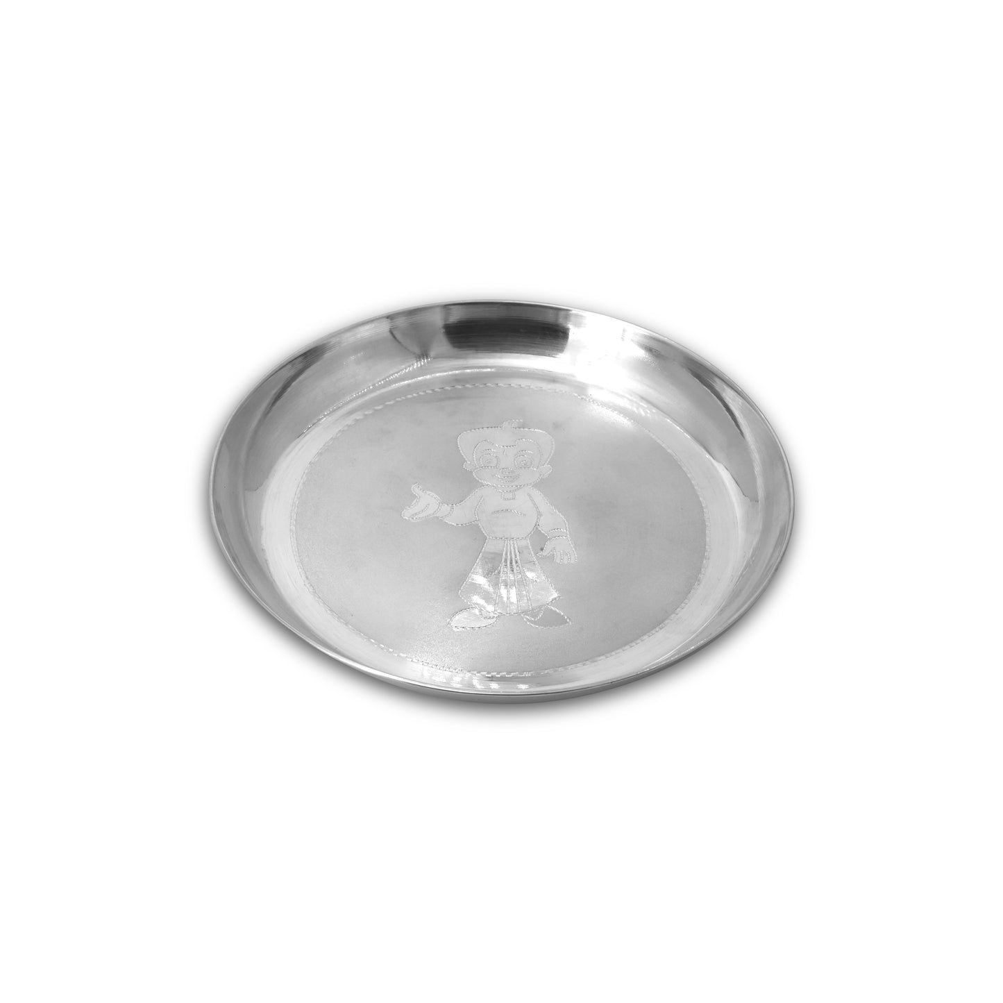 Elegant silver dinner plate for kids featuring a Chota Bheem design