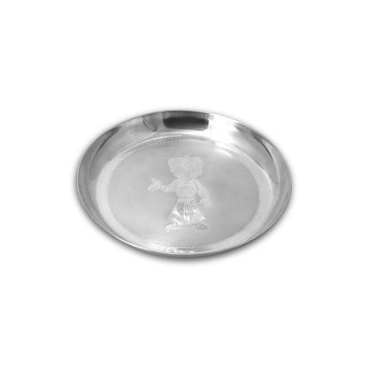 Elegant silver dinner plate for kids featuring a Chota Bheem design