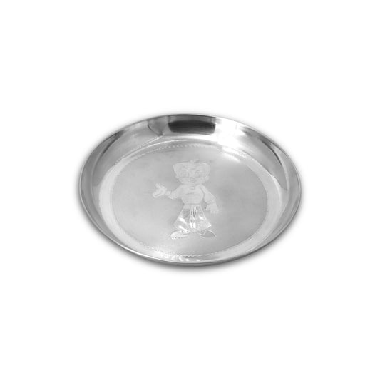 Elegant silver dinner plate for kids featuring a Chota Bheem design