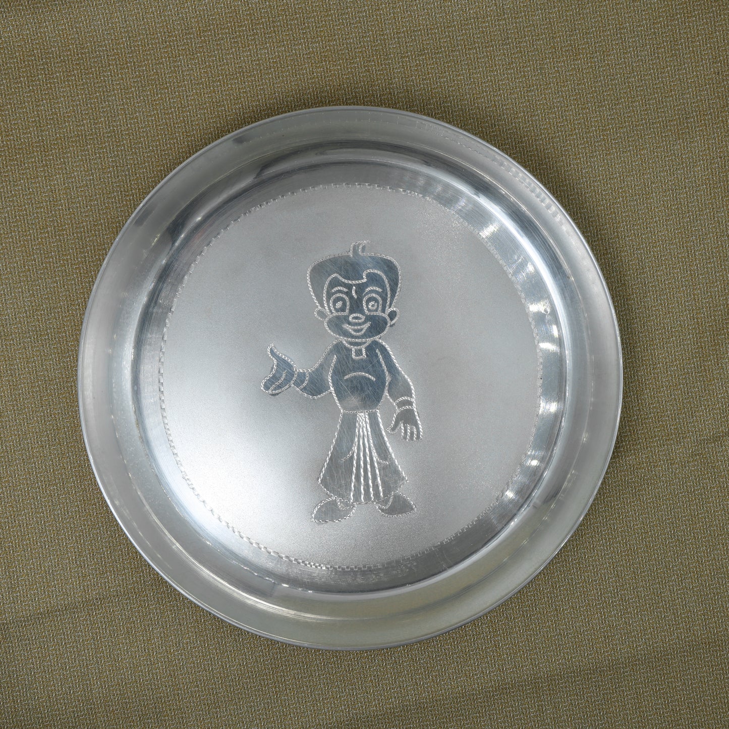 Stylish silver dinner plate with a fun Chota Bheem design for children