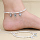 Silver Beaded Green and White Gemstone Anklets