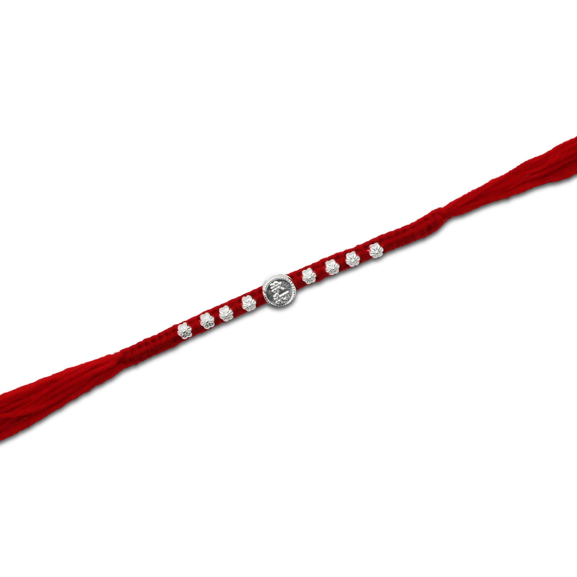 Boys' Rakhi featuring a silver 'Mere Bhaiya' centerpiece with an elegant flower design